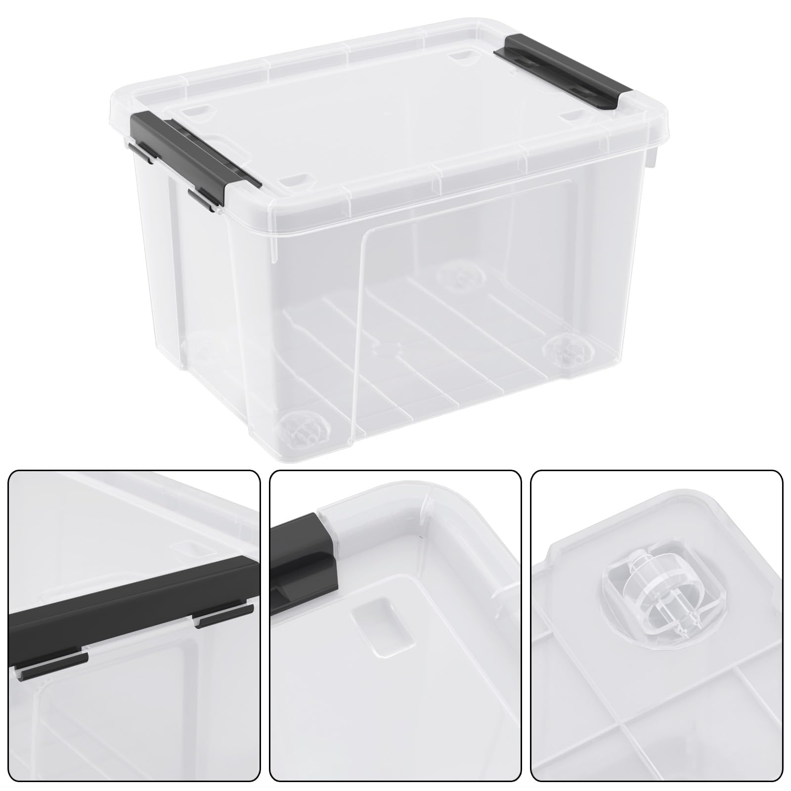 Leendines 4 Pack 22 Quart Plastic Storage Box with Wheels, Clear Storage Latch Box