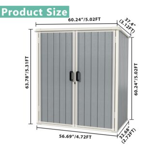 Aoxun Outdoor Storage Shed 5 x 3FT, Resin Shed with Floor and Lockable Door, Plastic Shed for Bike, Garbage Can, Tool, Accessories, Lawn, Garden - Grey