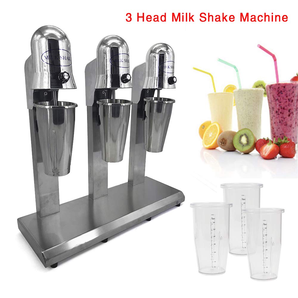 Liffshsy Tabletop Stainless Steel Milkshake Maker, 180W x 3 Electric Milkshake Machine, 3 Head Drink Mixer with 3* PC Cups, Milk Shake Machines for All Kinds of Beverage Stores