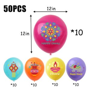 50 PCS Happy Diwali Party Decorations,12 Inch Happy Diwali Balloons,Diwali Hanging Decorations,Diwali Latex Balloons for Indian Deepavali Themed Party Decoration