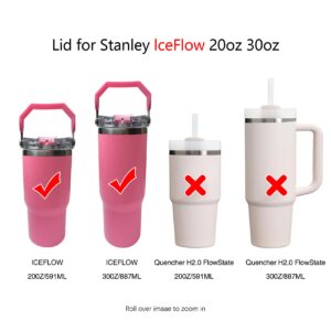 Replacement Lid for Stanley IceFlow 20oz 30oz Spill Proof Tumbler Cover with Handle & 2-in-1 Flip Straw Spout (Clear lid Pink)