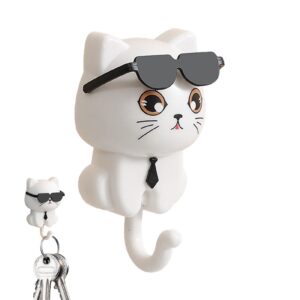 Cat Key Holder - Pet Wall Hooks | Kitten Coat Hooks | Cute Cat Key Hook with Sunglasses | Adhesive Utility Wall Hooks | Cartoon Animal Key Holder for Wall Decoration Backpacks