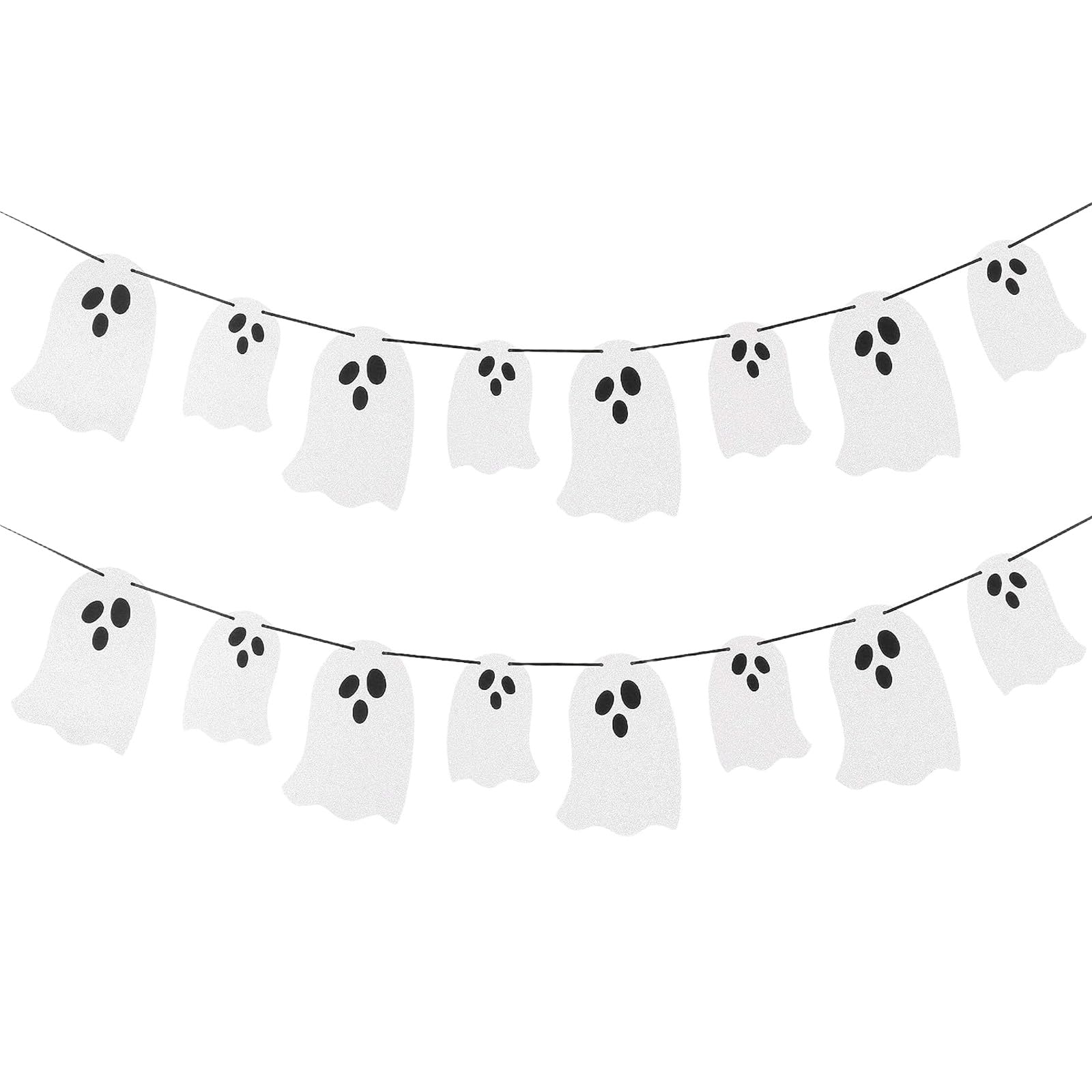 Wantee Halloween Decor Outdoor Cute White Hanging Ghosts Halloween Banner Cardstock Ghost Garland for Mantel Party White 2 Pack