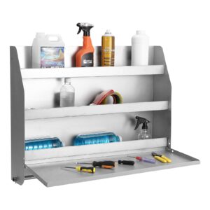 garveetech work station storage cabinet, 2 shelf rack holder caddy tool tray, garage enclosed, automotive mechanics shop storage organizer 320 a aluminum (silver)