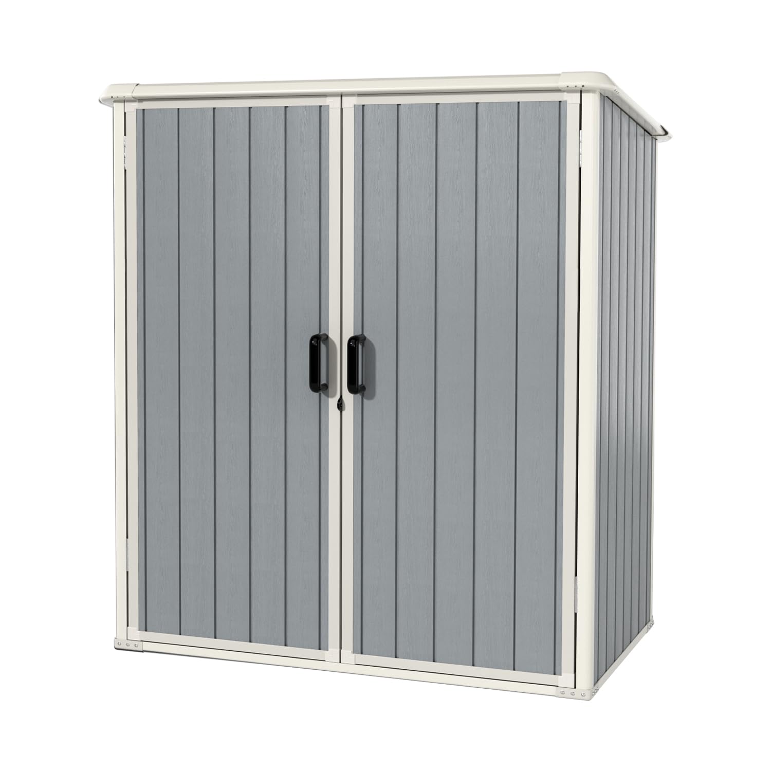 Aoxun Outdoor Storage Shed 5 x 3FT, Resin Shed with Floor and Lockable Door, Plastic Shed for Bike, Garbage Can, Tool, Accessories, Lawn, Garden - Grey