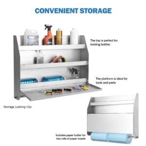 GarveeTech Work Station Storage Cabinet, 2 Shelf Rack Holder Caddy Tool Tray, Garage Enclosed, Automotive Mechanics Shop Storage Organizer 320 A Aluminum (Silver)