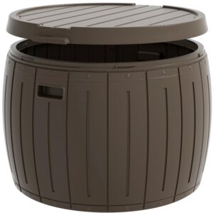 zzm round deck box resin storage bucket patio garden furniture for side table, picnic bucket,beach towels box