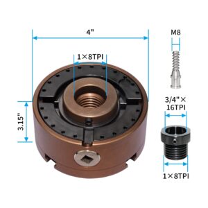 SIIIXS 4 Inch Wood Lathe Chuck Set 1" x 8TPI Thread & 3/4"x16TPI Adapter, Self-Centering 4 Jaw Wood Turning Chuck