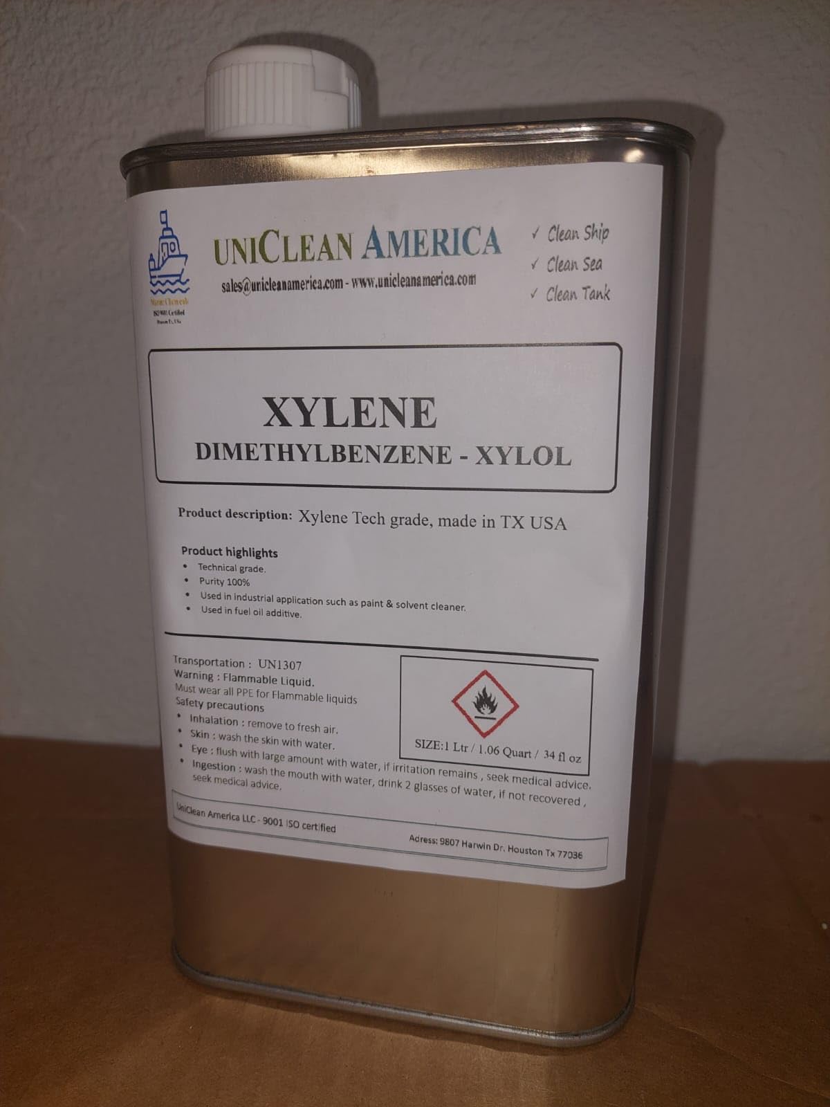 UniClean America Xylene - (dimethylbenzene) Xylol - HIGH Purity - Made in USA - 1 Liter / 34 fl oz