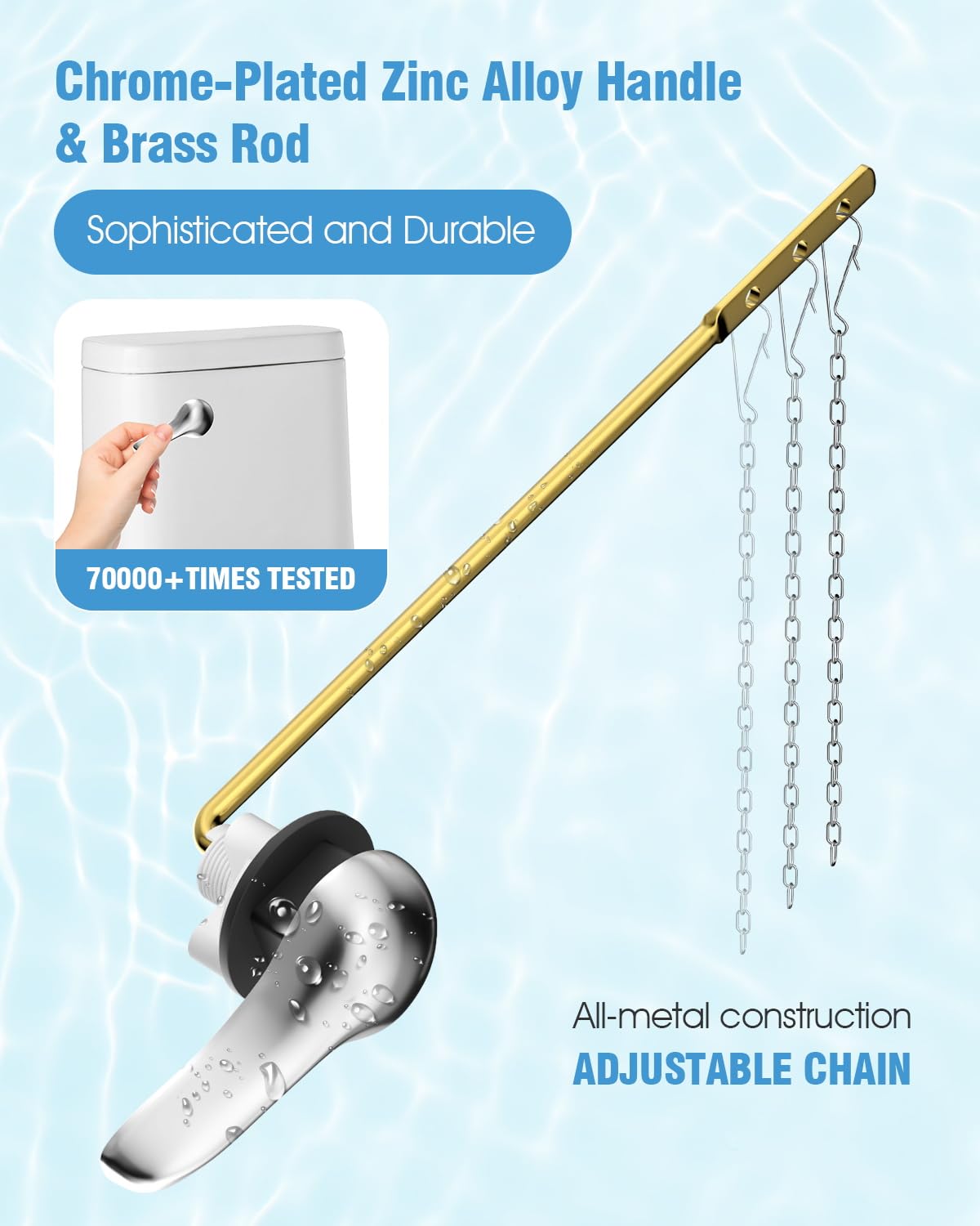 BUT TO Zinc Alloy Universal Toilet Handle Replacement Kit - Front Mount Toilet Tank Flush Handle with Stainless Steel Flapper Chain - Easy Install Toilet Handle Lever for Reliable Performance