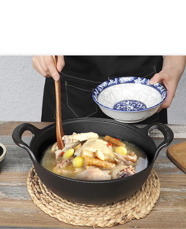 Firequasar Cast Iron Wok with Loop Handle, Large Wok Stir with Dual Handle, Pre-Seasoned Woks & Stir-Fry Pans (11" inch)