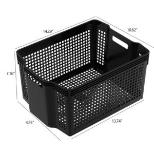 Bringer 12-Pack Large Plastic Organizer Baskets, Stacking Plastic Storage Basket, Black