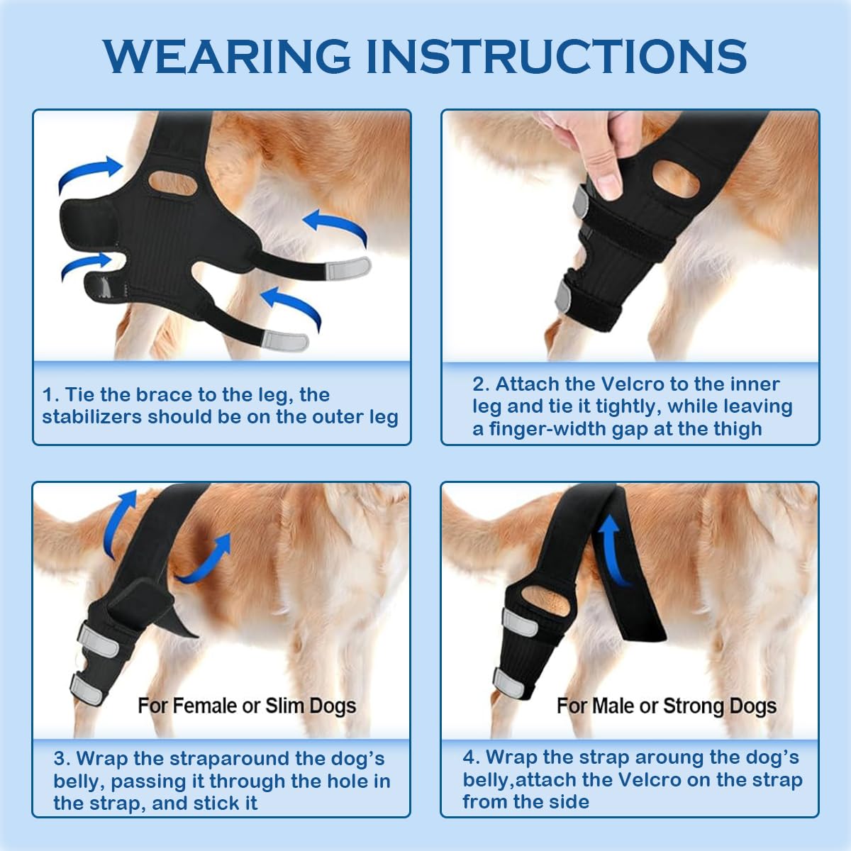 JOMMIE CHEN Dog Knee Brace for Torn ACL, Hind Leg Support Better Recovery with Dog Leg Adjustable Dog Acl Brace (Large)