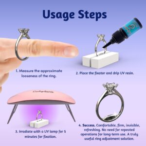 Ring Size Adjuster - Calyders Invisible Solution with UV Resin, Ring Fixators & UV LED Lamp for Loose Rings, Fits Any Ring Size, Easy to Apply & Remove