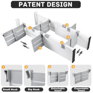 HsmQuvrent 5Pack Adjustable Drawer Dividers with Inserts 4" high Drawer Organizer for Clothes, Expandable Dresser Separators in Bedroom Bathroom Kitchen Fridge Office and Storage(11-17")