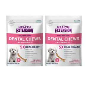 health extension probiotic dental bones for dogs, 14 small bones – supports dental health, promotes digestive health, ideal for puppy training (pack of 2)