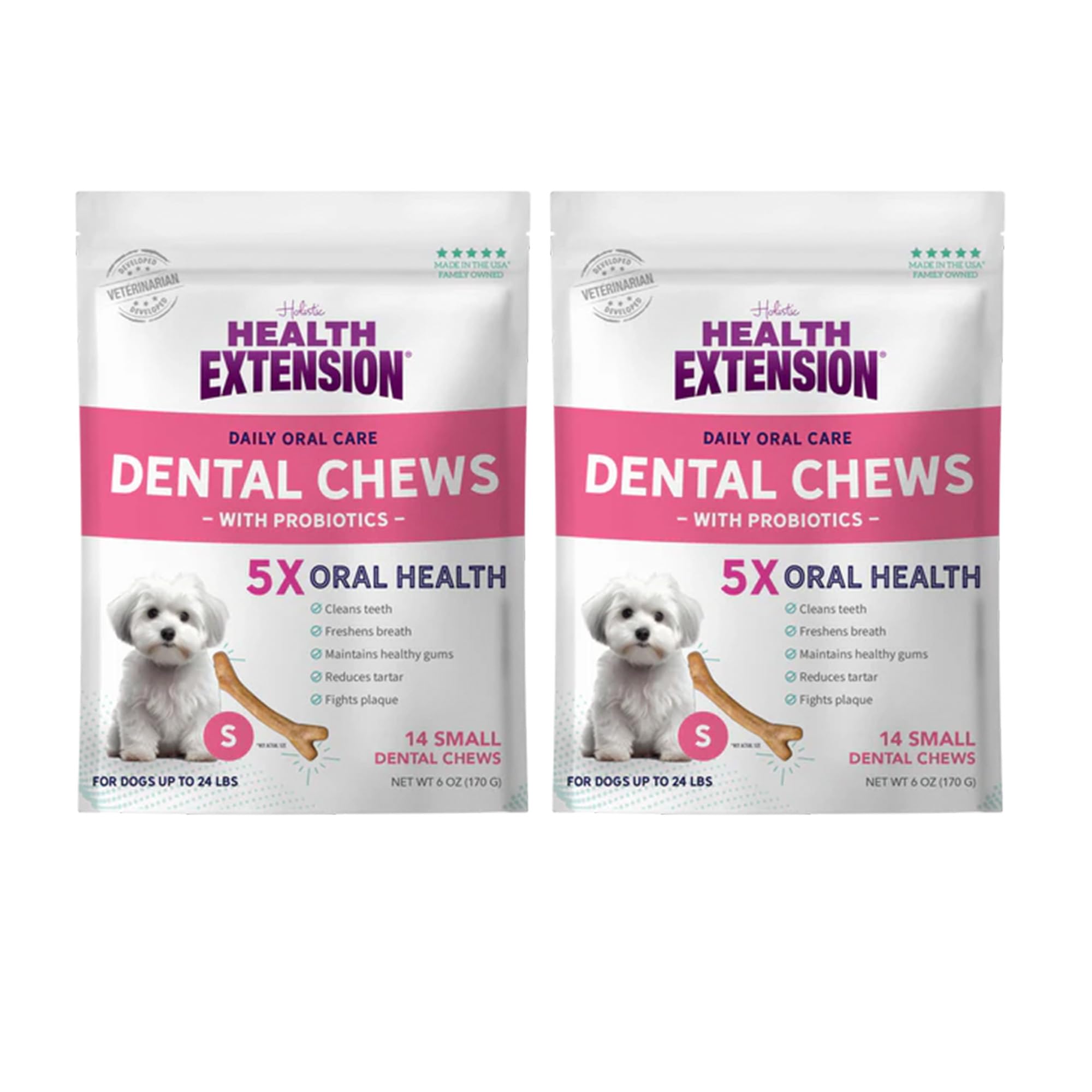 Health Extension Probiotic Dental Bones for Dogs, 14 Small Bones – Supports Dental Health, Promotes Digestive Health, Ideal for Puppy Training (Pack of 2)