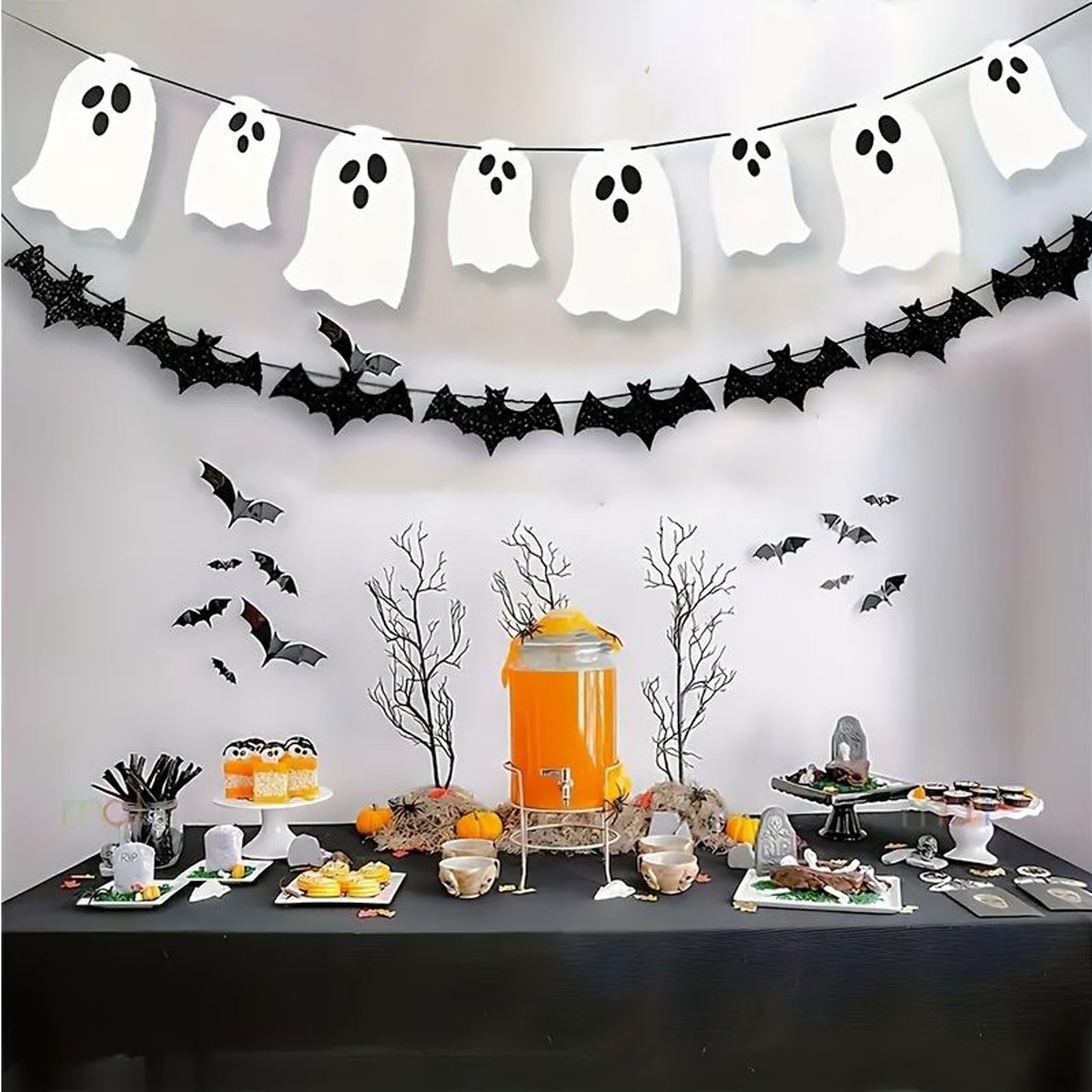 Wantee Halloween Decor Outdoor Cute White Hanging Ghosts Halloween Banner Cardstock Ghost Garland for Mantel Party White 2 Pack