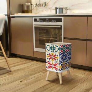 Small Trash Can with Lid Vintage tiles Traditional geometric ornate ceramic tiles seamless Wastebasket with Press Cover Dog Proof Garbage Can Waste Bin for Kitchen Bathroom Nursery 2.6 Gallon