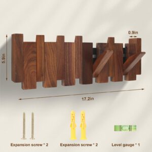 DABRORICESTAR Natural Wood Wall Piano Coat Rack | Handmade Wooden Wall Coat Rack | 6 Magnetic Flip Hooks | Made of Walnut Wood, Wall Art Hooks