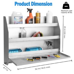 GarveeTech Work Station Storage Cabinet, 2 Shelf Rack Holder Caddy Tool Tray, Garage Enclosed, Automotive Mechanics Shop Storage Organizer 320 A Aluminum (Silver)