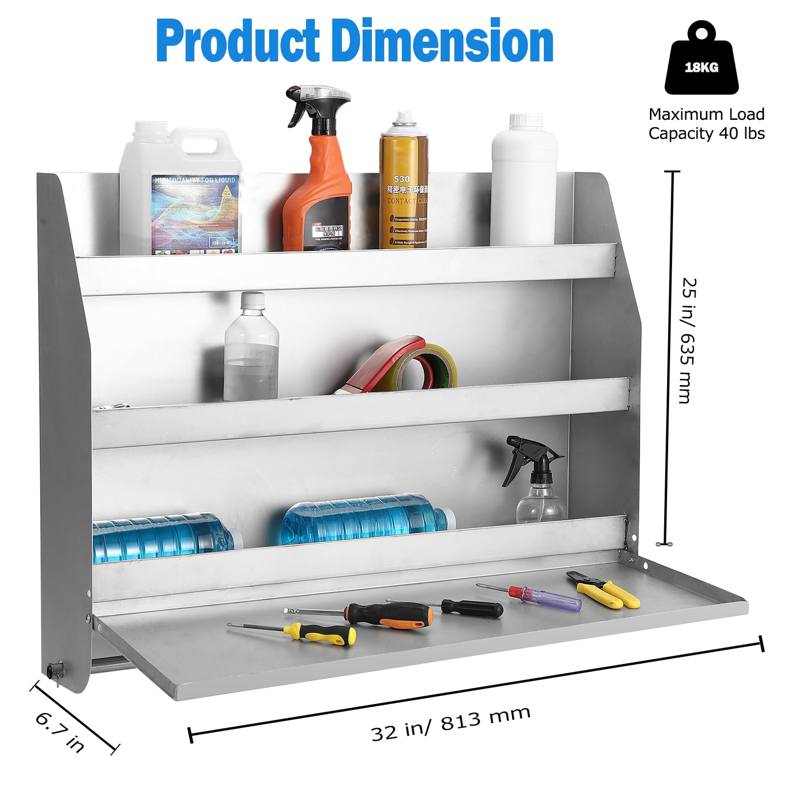 GarveeTech Work Station Storage Cabinet, 2 Shelf Rack Holder Caddy Tool Tray, Garage Enclosed, Automotive Mechanics Shop Storage Organizer 320 A Aluminum (Silver)