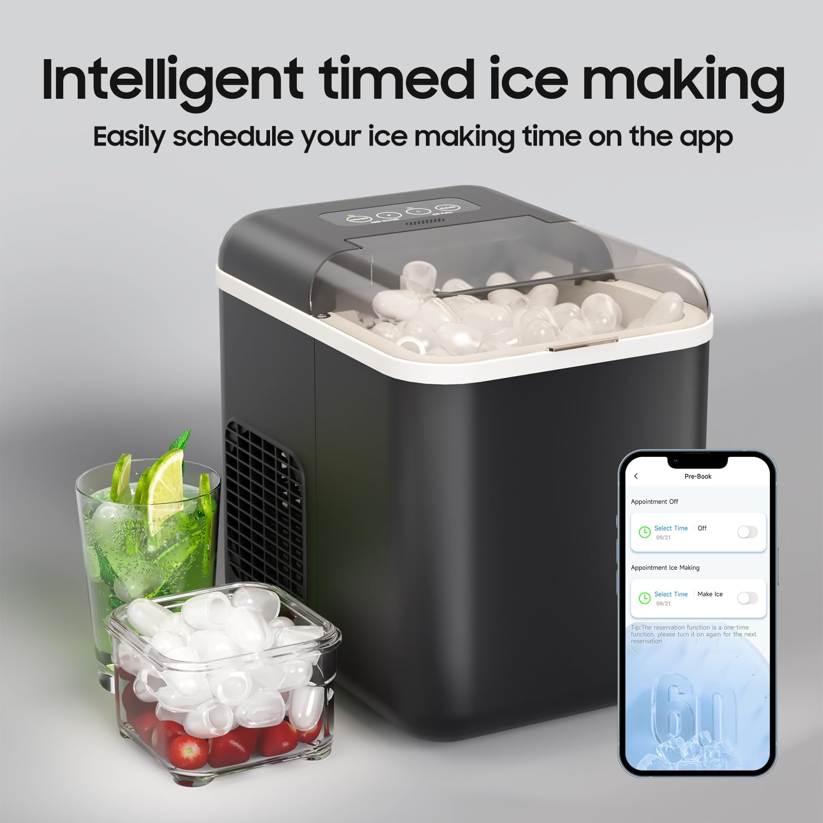 CSIHOP Nugget Smart Ice Maker Countertop, Portable Pebble Ice Maker with App, 9 Ice Cubes Ready in 6 Mins, 33lbs/24Hrs, Mini Ice Maker with Self-Cleaning Function, Ice Scoop, for Kitchen, Office, Bar