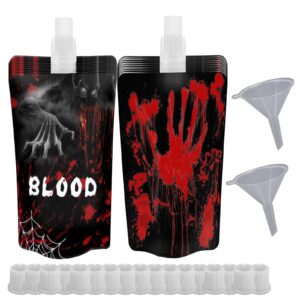 20 Pieces Halloween Fake Blood Bag，8.5oz Anti-Leak Bags with Cap，Drink Pouches，Party Decorations ，Christmas Vampire Hospital Nurse Zombie Theme Props ，with 2 Funnels，Reusable Food Grade