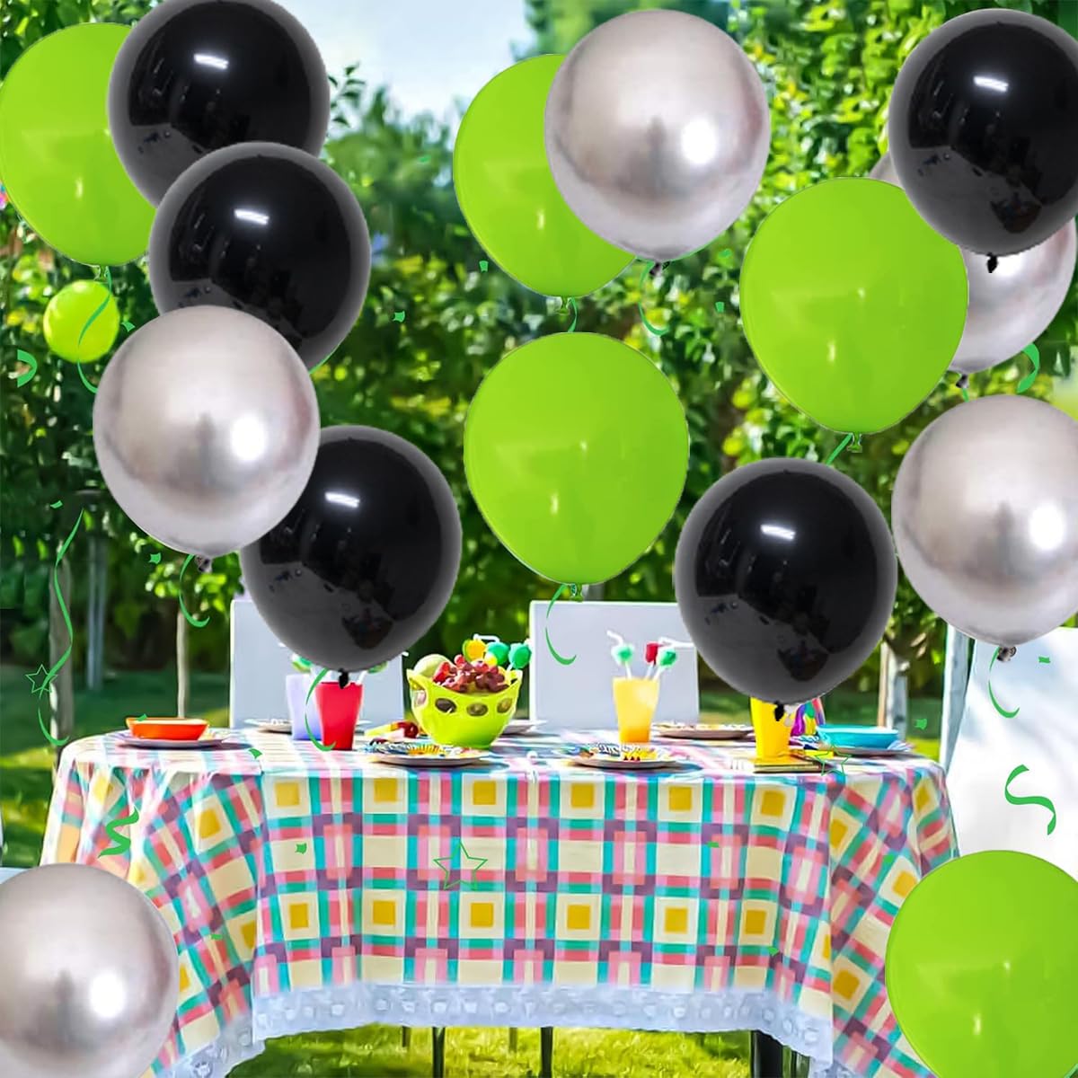 Green Black Silver Balloon Garland Arch - Balloons Neon Green and Silver Lime Green Black Balloons Video Game Balloon Arch for Miner Birthday Jungle Baby Shower Graduation Halloween Party Decorations