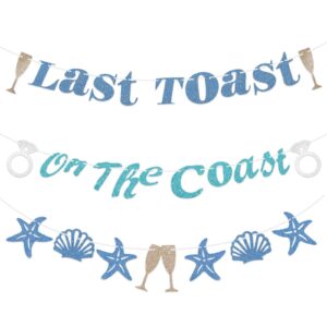 last toast on the coast bachelorette party decorations, summer blue beach pool bridal shower diamond ring banner, coastal nautical decor supplies for bride to be