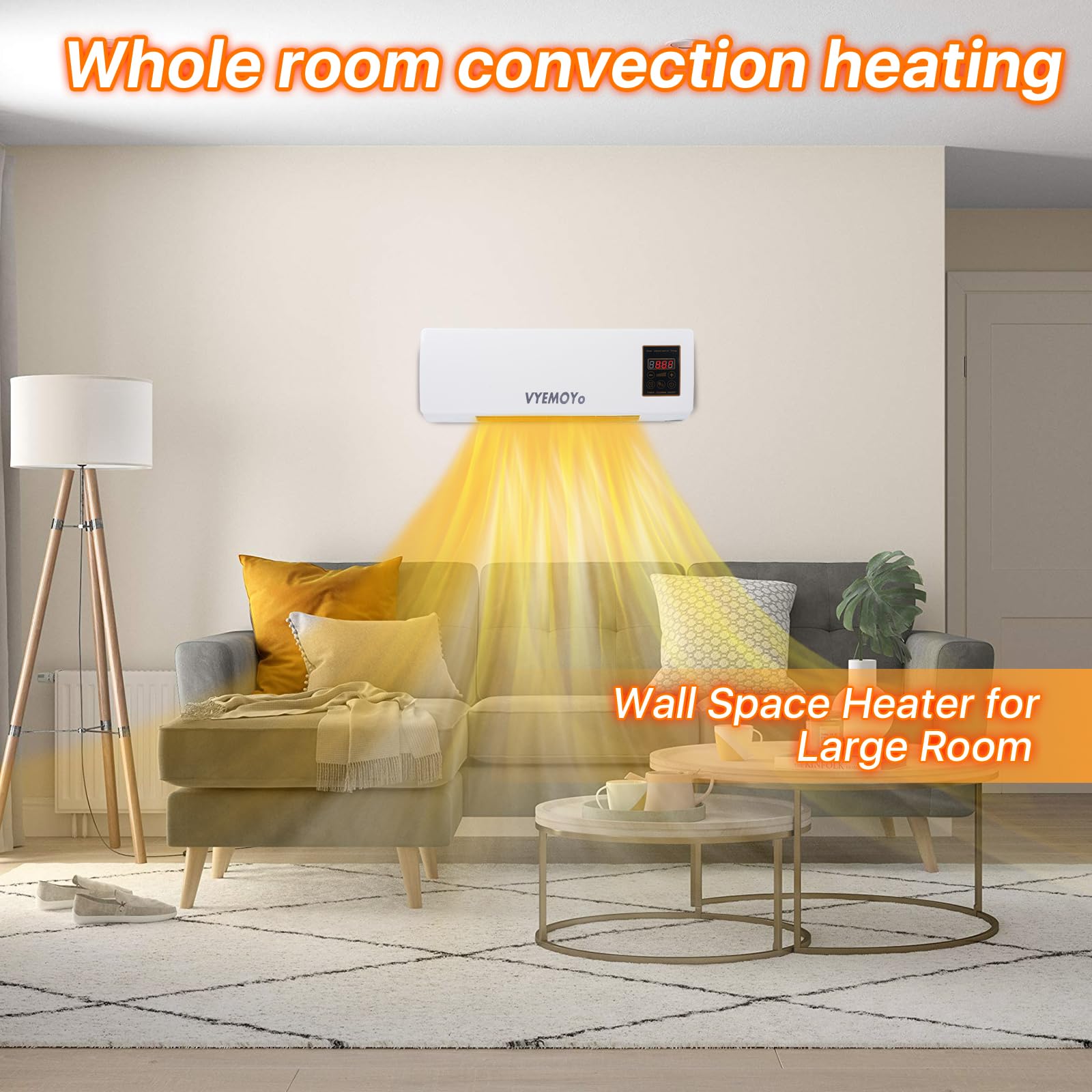 Wall space heater electric heaters for indoor use large room 1400w fast heating 6H Timer heater for office bathroom Overheat Protection Feature