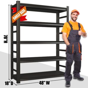 78"H/48"W Garage Shelving Unit and Storage-Easy Assembly Metal Shelves 5-Tier Rack|Heavy-Duty Adjustable Shelf|Steel Rust-Resistant Shelves for Industrial,Warehouse,Basement,Workshop Organization