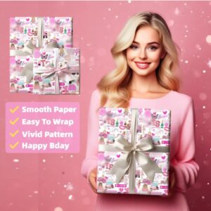 Kakbpe Christmas Wrapping Paper Sheet - 5 Sheets Folded Flat, 20.8 Inch X 30 Inch Per Sheet, Folded flat sheets Pink for Popular Singer Fans Girls