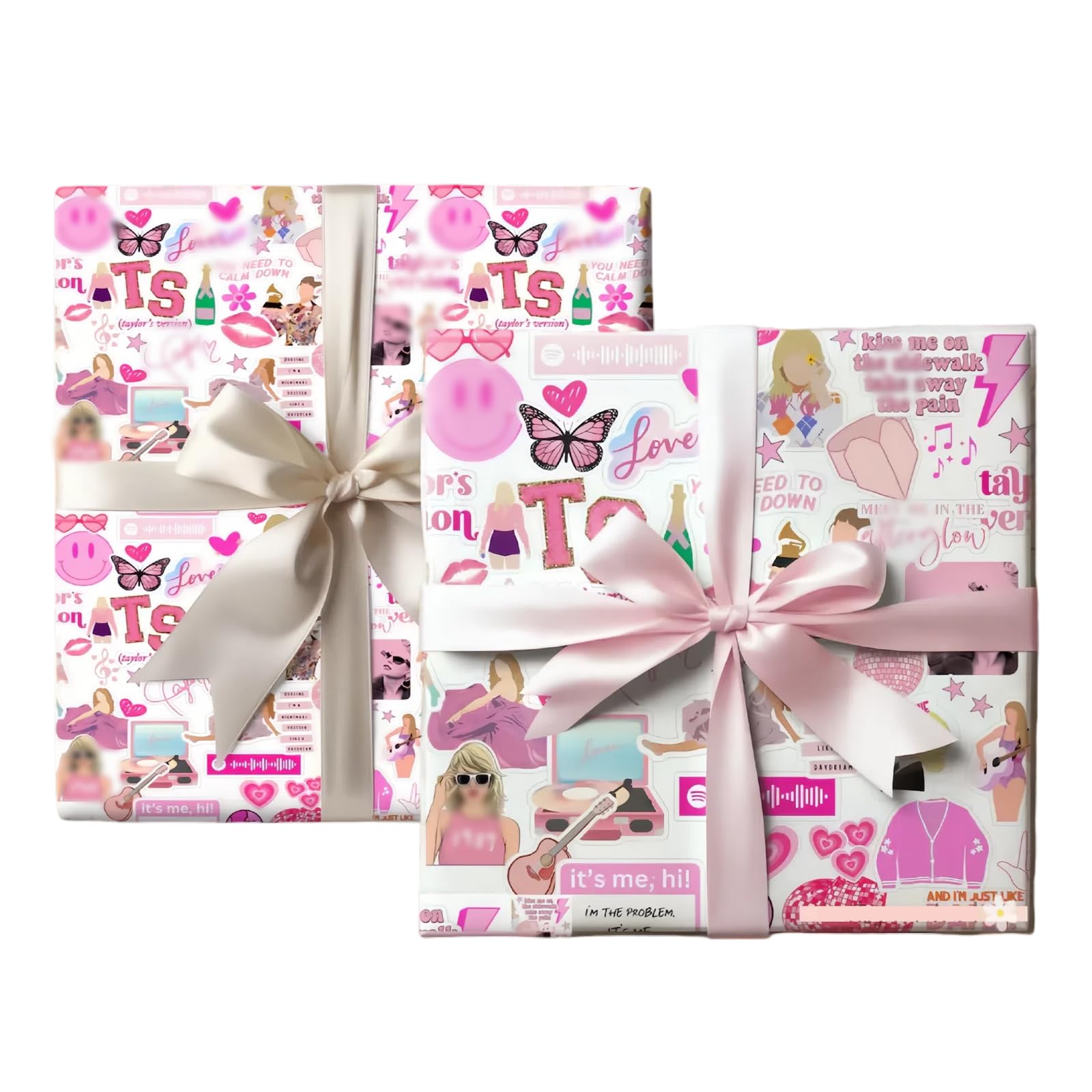 Kakbpe Christmas Wrapping Paper Sheet - 5 Sheets Folded Flat, 20.8 Inch X 30 Inch Per Sheet, Folded flat sheets Pink for Popular Singer Fans Girls