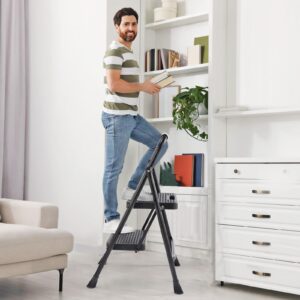 Non-Slip Step Ladder, Metal Foldable Step Stool with Wide Anti-Slip Pedal, Folding Step Stool for Home and Office (2 Step)