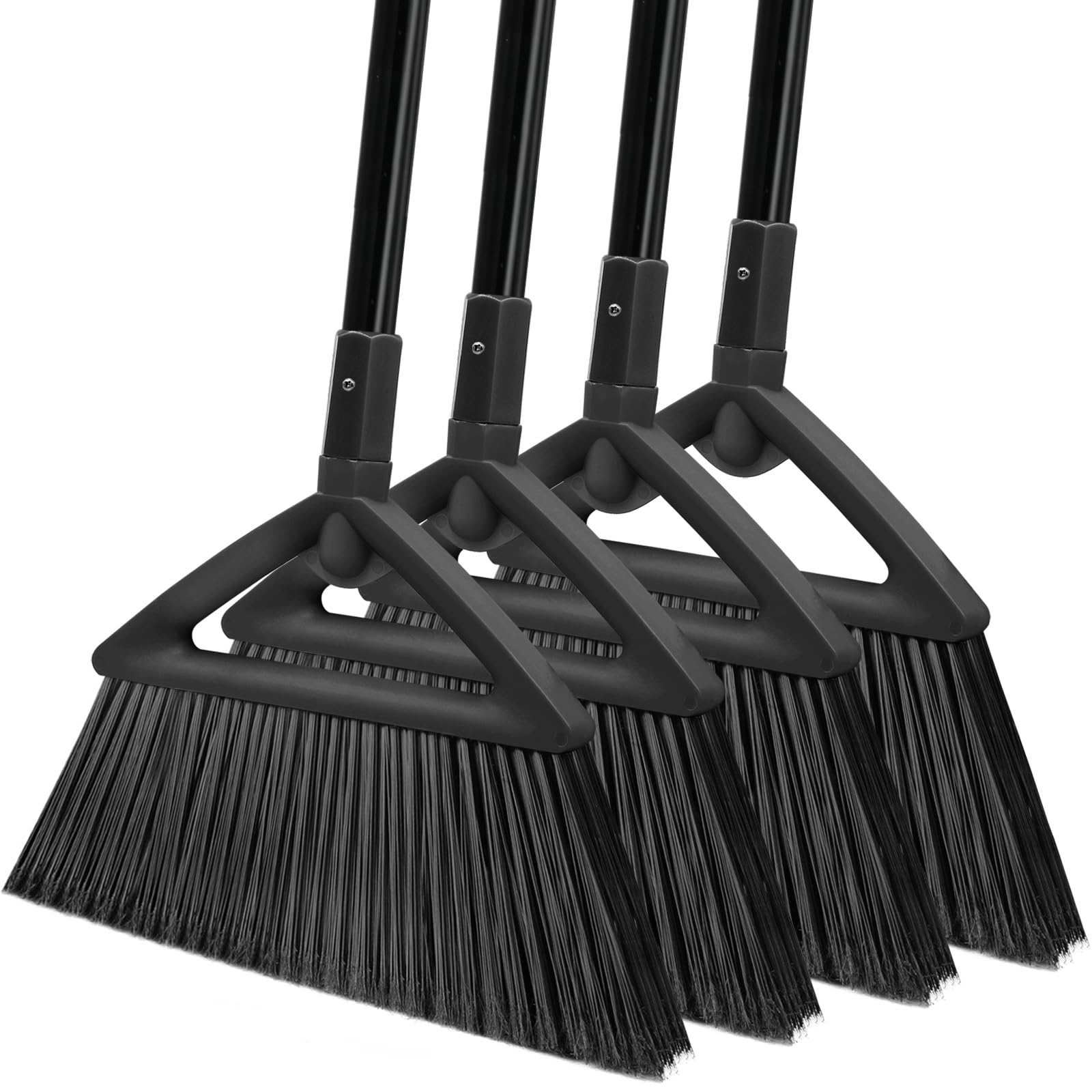 SZJYHQY 4PCS Heavy Duty Broom, Restaurant Angle Broom with Long Pole, Brooms for Sweeeping Indoor, Outdoor Broom for Courtyard Garages Slidewalk, Indoor Broom for Kitchen Lobby Canteen (Black)