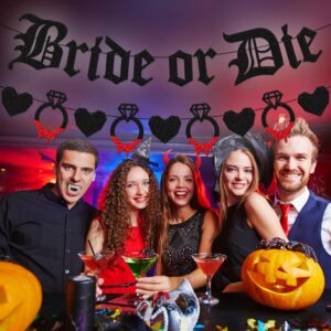 Halloween Bachelorette Party Decoration Bride or Die Banner Hallow Single Life Backdrop Halloween Gothic Death Bride to be Bridal Shower Engagement Wedding Party Decor