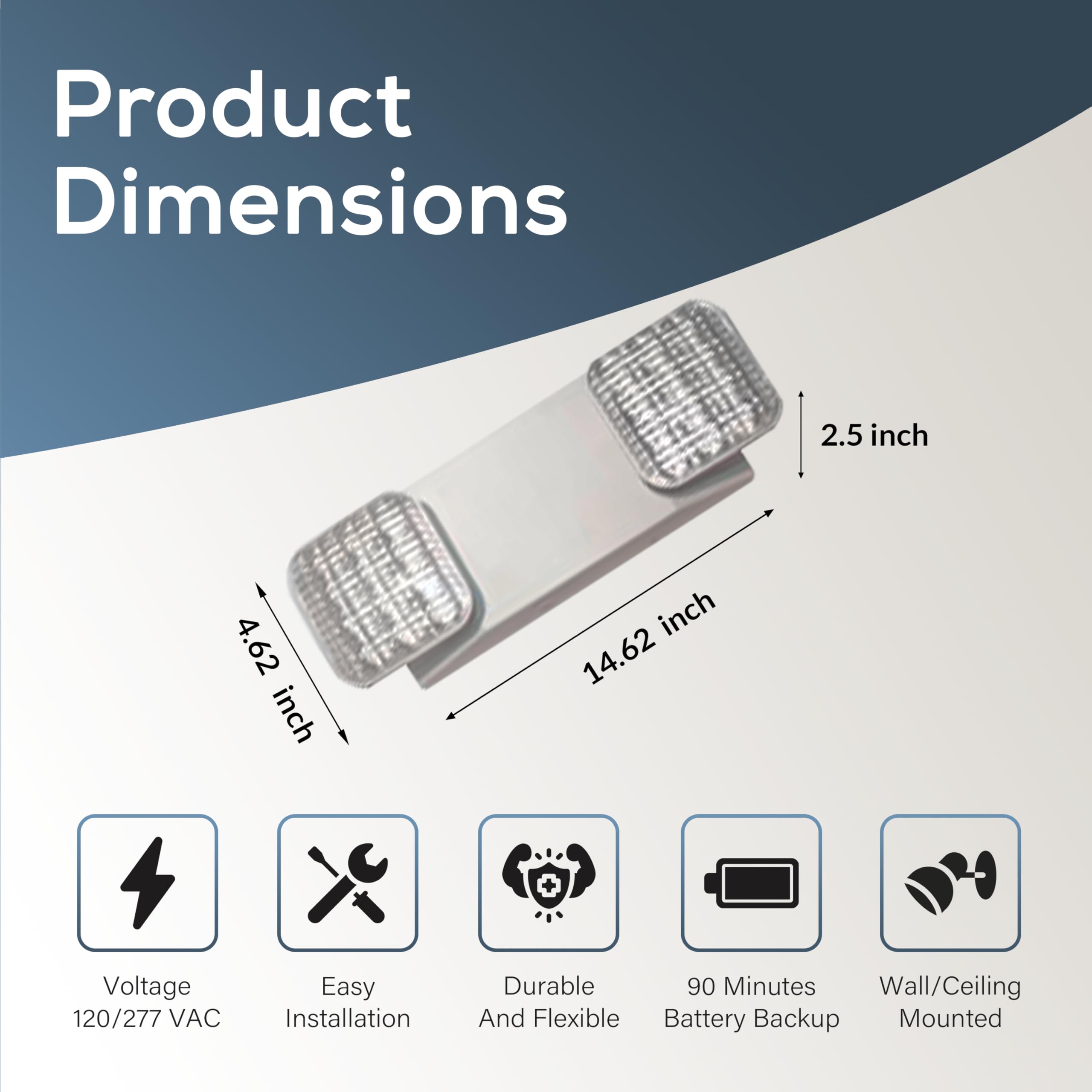 Remote Capable LED Emergency Light - Hard Wired, Thermoplastic Housing All LED Dual Head Adjustable Light, 90-Minute Battery Backup, UL Listed - Ideal for Wall or Ceiling Mount