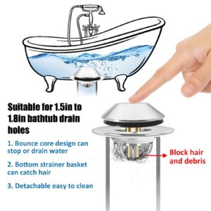 Anlige Bathtub Drain Stopper,Pop Up Tub Stopper Bottom with Drain Hair Catcher,Bathtub Plug and Cover with Strainer,Universal for 1.45 to 1.8in Drain Hole,Replaces Lift & Turn, Tip-Toe or Trip Lever