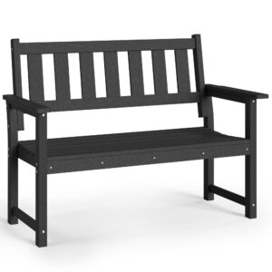 efurden outdoor bench, 50’’ all weather and fade resistant memorial bench, 2-person hdpe garden bench, low maintenance park bench for garden, porch and patio, black