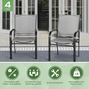 Incbruce 5 Pieces Patio Dining Set, Outdoor Dining Set of 4 Textilene Chairs and Rectangle Table with Umbrella Hole for Backyard, Garden, and Poolside (Grey)