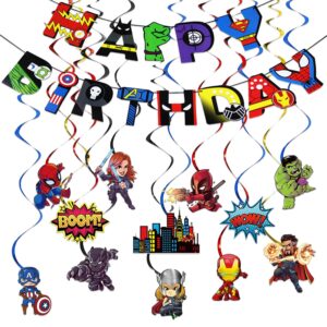 superhero party supplies decorations superhero party banner decorations for kid, boys and girls superhero hanging swirls party decorations