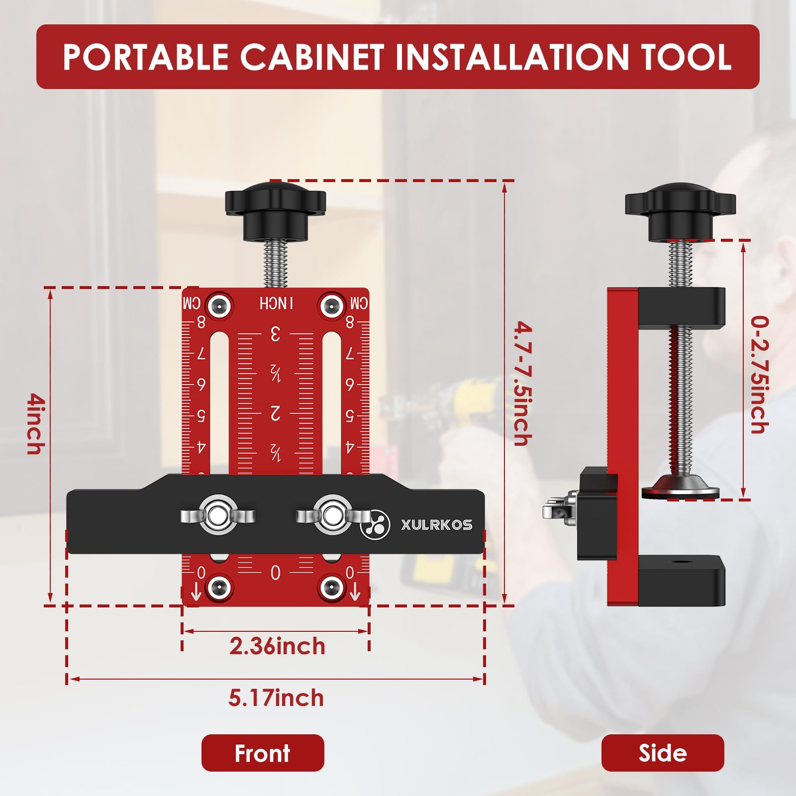 XULRKOS Cabinet Door Installation Positioner, Aluminum Alloy Cabinet Hardware Jig, Adjustable Length Cabinet Installation Tool, Punch Locator Precise Woodworking Drill Guide for Cabinet Installation