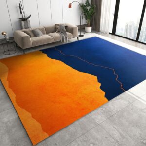 navy blue and orange irregular splicing area rug, modern fashion creative 5' x 3.3' rugs, low pile washable non slip indoor carpet for living room bedroom entryway hallway study room home decor