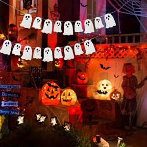 Wantee Halloween Decor Outdoor Cute White Hanging Ghosts Halloween Banner Cardstock Ghost Garland for Mantel Party White 2 Pack