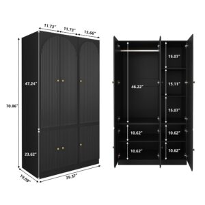 YMXLTD Armoire Wardrobe Closet with Doors for Hanging Clothes, Black Wardrobe Closet Cabinet with Hanging Rod, Modern Large Tall Wardrobe Storage Closet for Bedroom for Hanging Coat