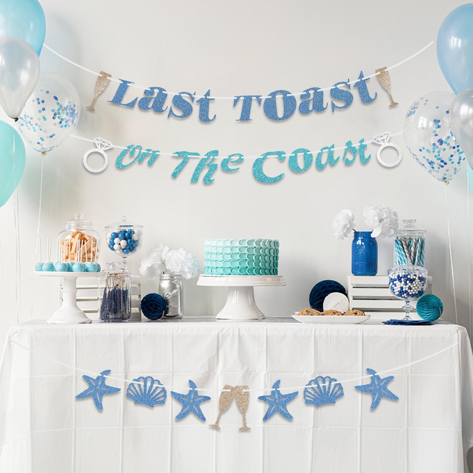 Last Toast On The Coast Bachelorette Party Decorations, Summer Blue Beach Pool Bridal Shower Diamond Ring Banner, Coastal Nautical Decor Supplies for Bride to be