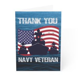 j&j's toyscape us navy thank cards, veteran appreciation card for navy captain, navy service, patriotic thank you card, 5x7 card with envelope, blank inside (ocean fleet)