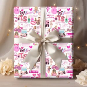 Kakbpe Christmas Wrapping Paper Sheet - 5 Sheets Folded Flat, 20.8 Inch X 30 Inch Per Sheet, Folded flat sheets Pink for Popular Singer Fans Girls