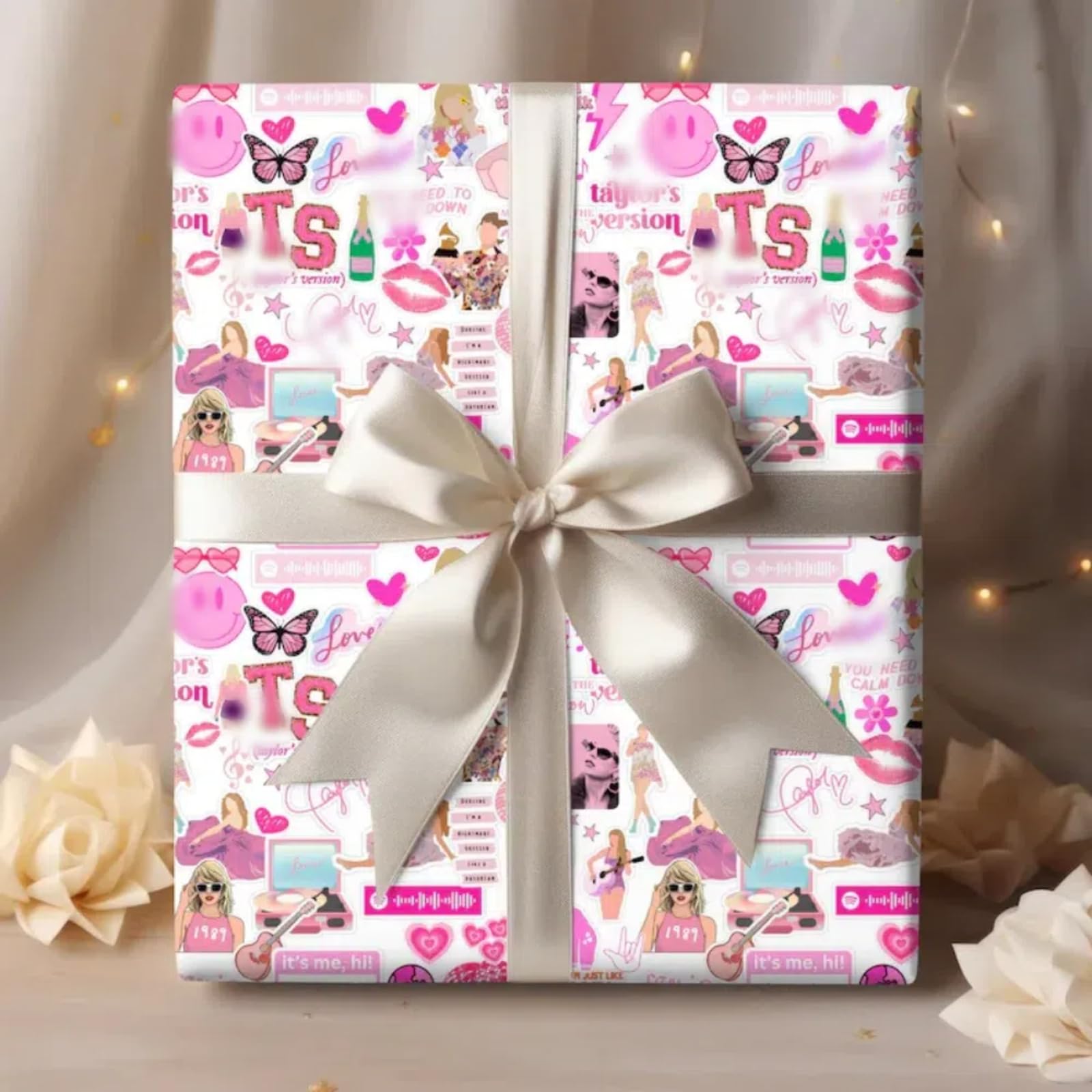 Kakbpe Christmas Wrapping Paper Sheet - 5 Sheets Folded Flat, 20.8 Inch X 30 Inch Per Sheet, Folded flat sheets Pink for Popular Singer Fans Girls